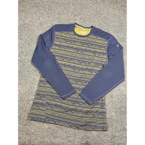 Smartwool Merino 250 Base Layer Top Mens L Navy Yellow Geometric Mountain L/S